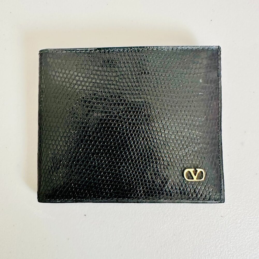 VALENTINO GARAVANI BLACK LIZARD LEATHER BIFOLD WALLET MADE IN ITALY